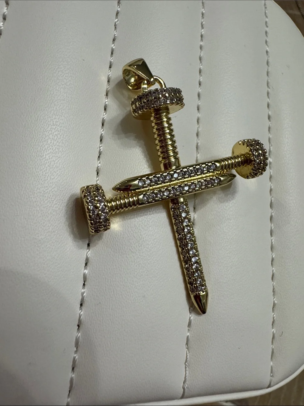 Men’s Gold Nail Cross Pendant - gold plated with CZ stones